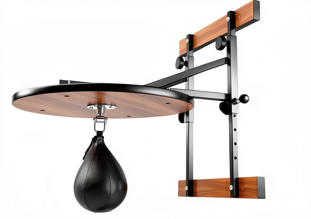 Houseables speed punching bag platform installed in a home gym